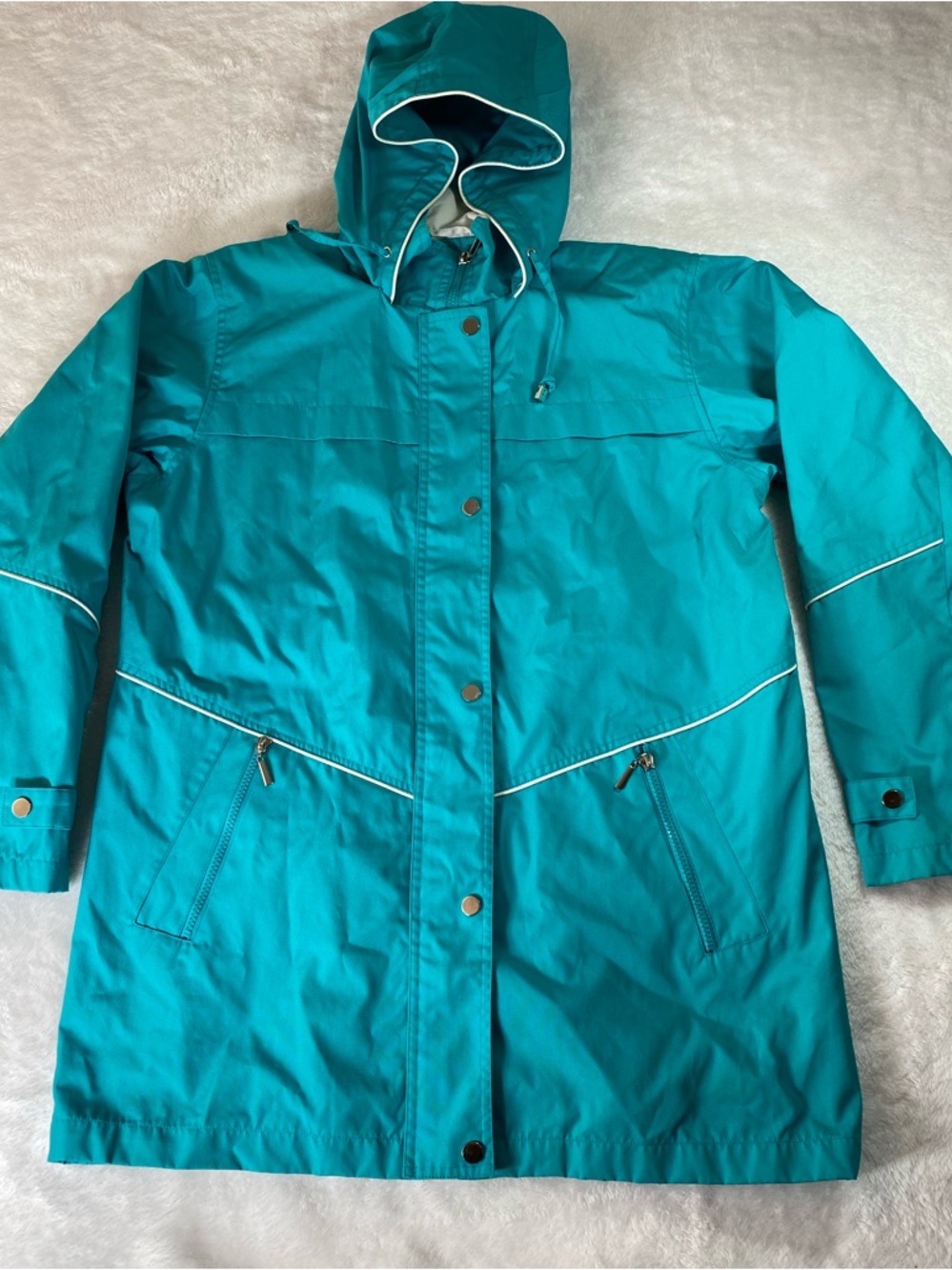 Big Chill Teal Hooded Windbreaker Jacket Women's Size M Vintage Retro Style